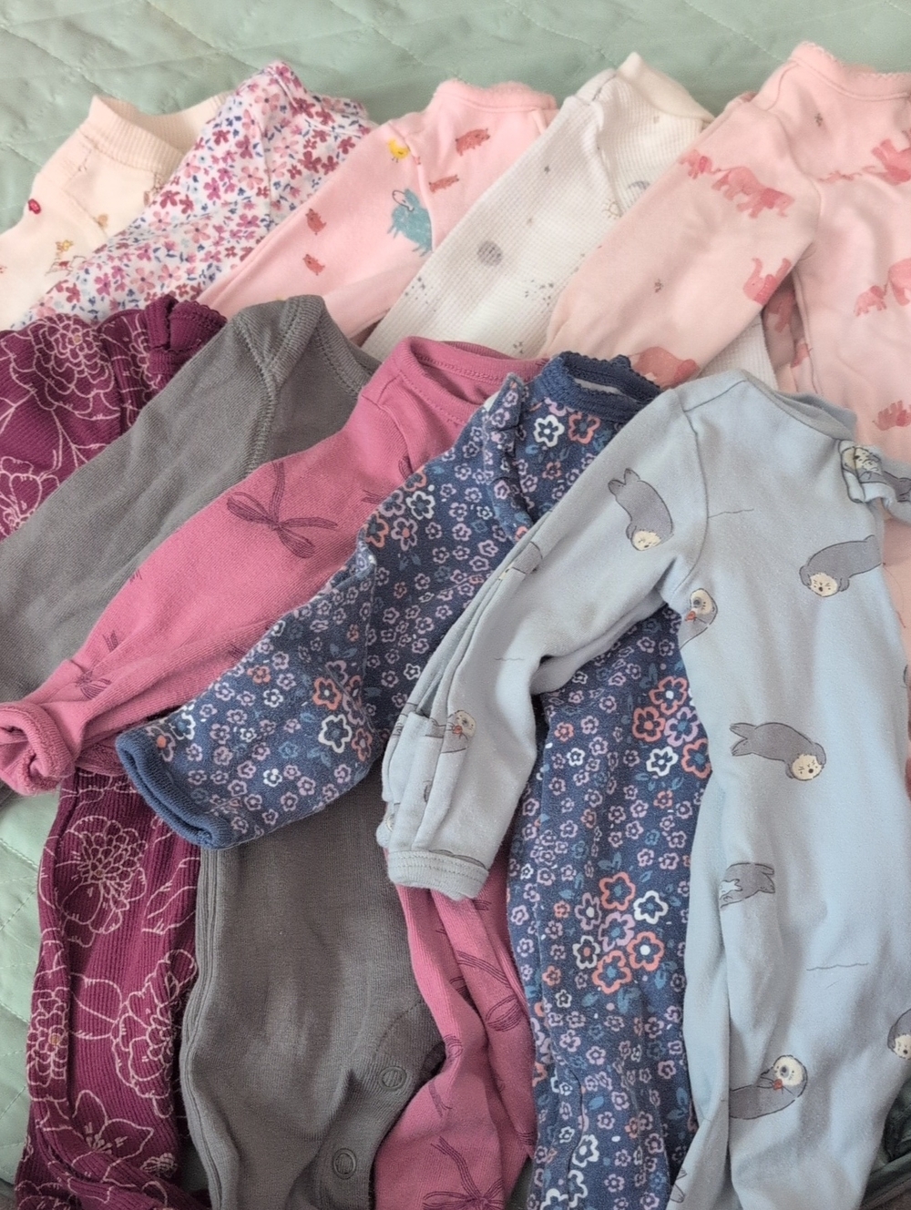 Lot 10 Carter's Baby Footie One Piece Pajamas Various Prints Newborn